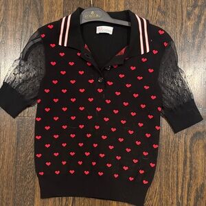 RED Valentino Black Polo with Red Hearts